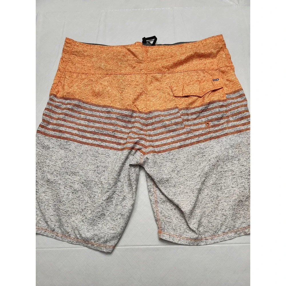 Hurley Board Shorts Mens 36 Orange Striped Swim Trunks Quick Dry Surf Beach